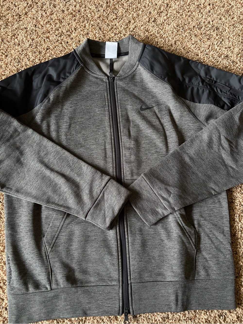 Nike Men's Gray Full-Zip Training Jacket with Black Shoulder Panels